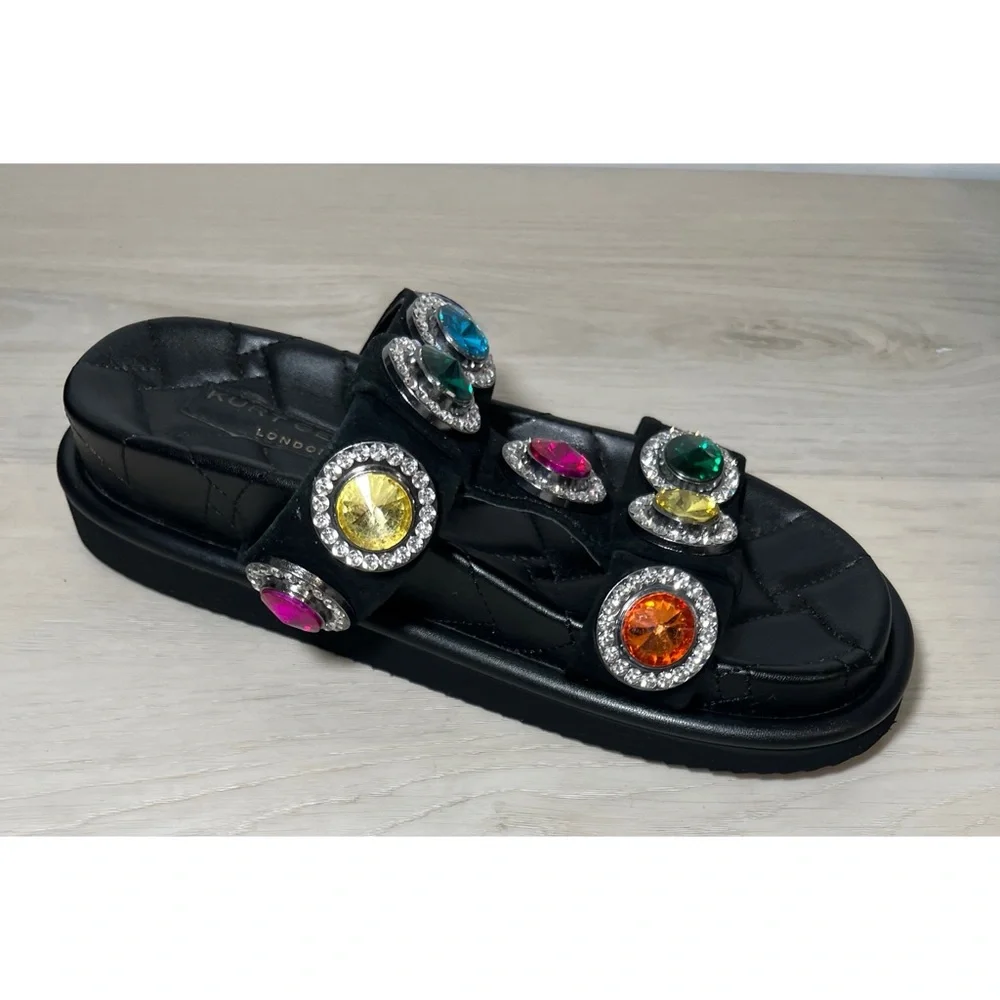 Kurt Geiger London Womens ORSON CRYSTAL Black Leather Slide Sandals Shoes Sz 9 - Picture 6 of 9
